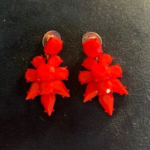 J Crew Red Solid Gem Dangle Statement Earrings with Post